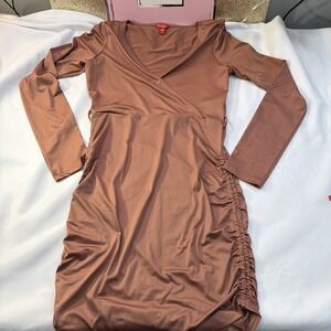 Guess Bronze Autumn Brown Orange Long Sleeve Body Con Dress M Sexy545